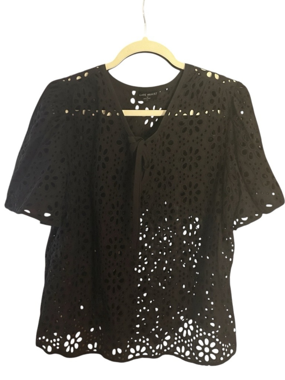 Lane Bryant Black Eyelet Tie-Front Blouse